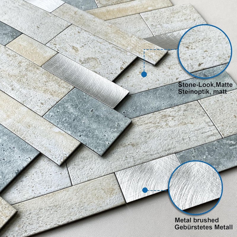 M MOFIT MOFIT Backsplash Tile for Kitchen Peel and Stick Stone Matte Finish,Bathroom Tiles Stickers 3D Wall Panel Linear Mosaic Marble Backsplash Waterproof(5sheets,Blue Green Gray) - Image 2